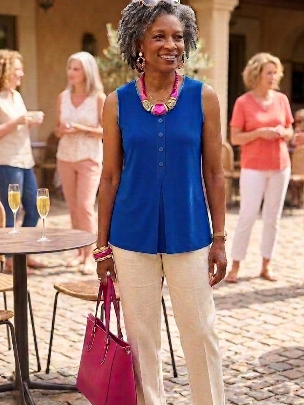 Joseph Ribkoff Sleeveless Pleated Tunic Top Blue Size CAN/US 10